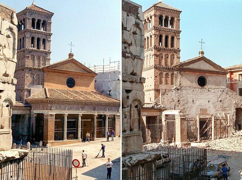 Церковь Святого Георгия в Велабро после взрывов 1993 года