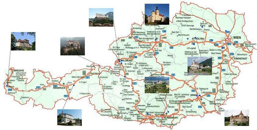 Замки Австрии на карте