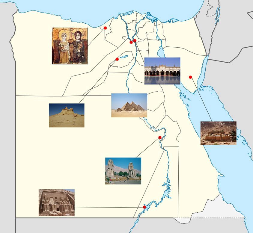 Объекты ЮНЕСКО в Египте на карте
